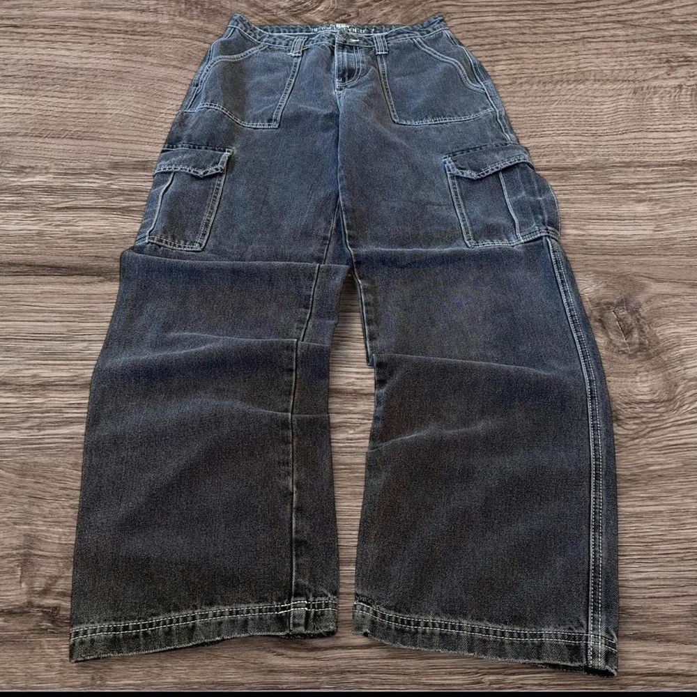 29x30 Black Baggy Wide Leg Grunge Jeans Y2K Vintage